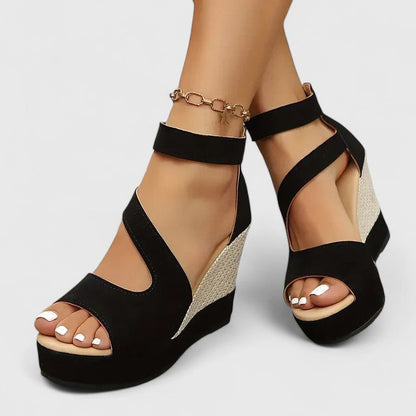 Selah | Black Strap Woven Wedge Platform Sandals
