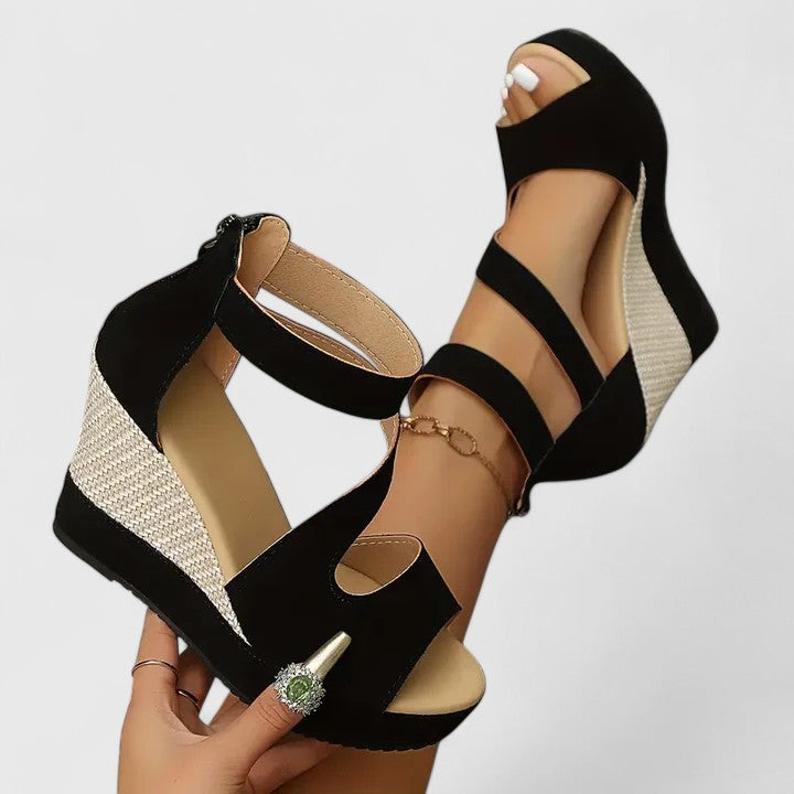 Selah | Black Strap Woven Wedge Platform Sandals