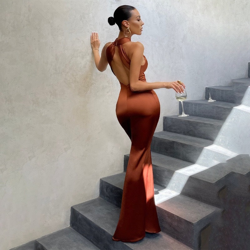 Nadia | Cross Halter Mermaid Bodycon Maxi Dress