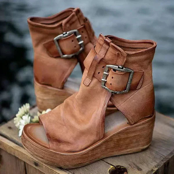 Romy | Double Buckle Platform Wedge Sandals