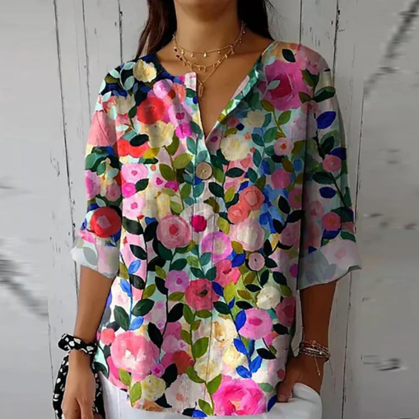 Chloe | Watercolor Floral Button Up Summer Blouse