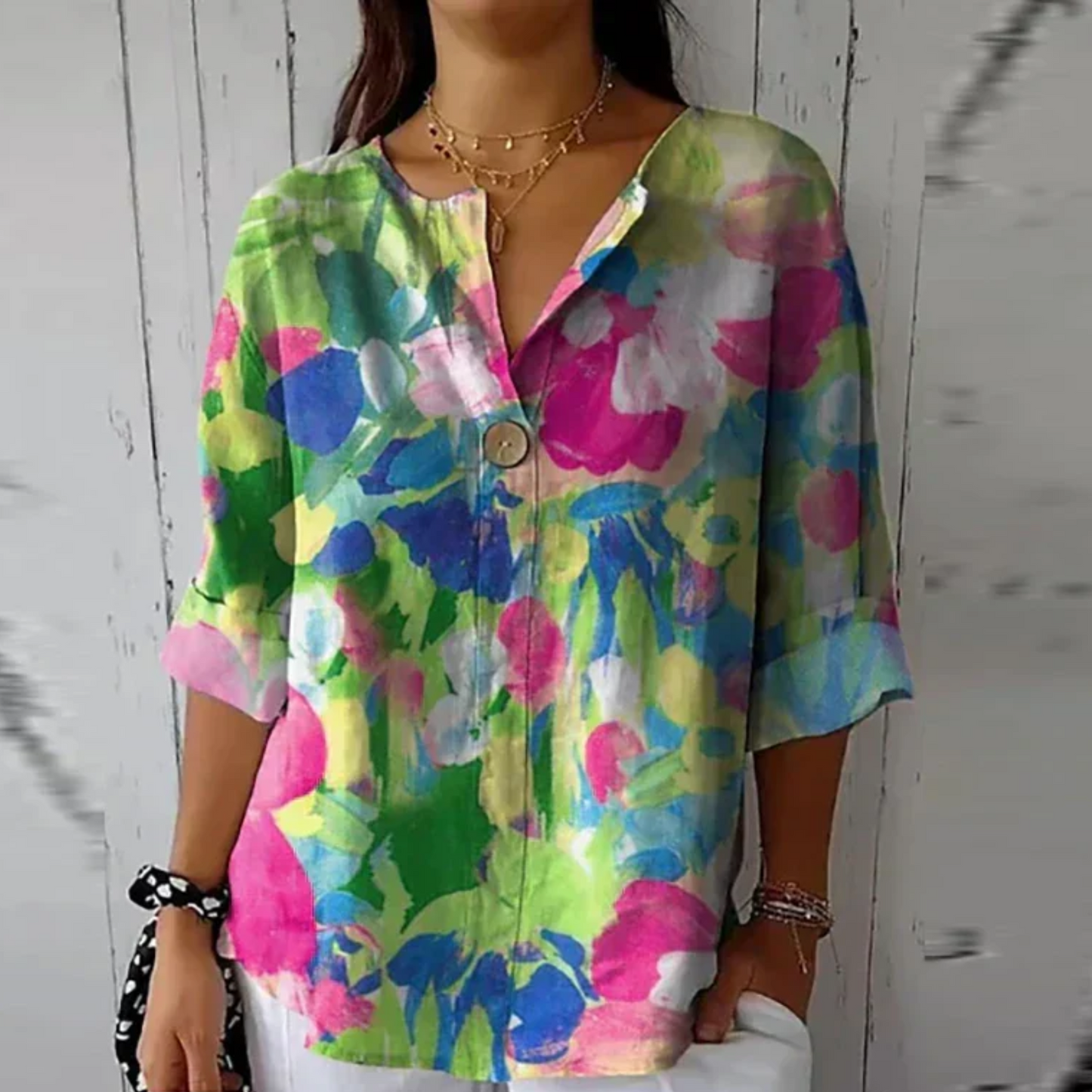 Chloe | Watercolor Floral Button Up Summer Blouse
