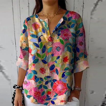 Chloe | Watercolor Floral Button Up Summer Blouse