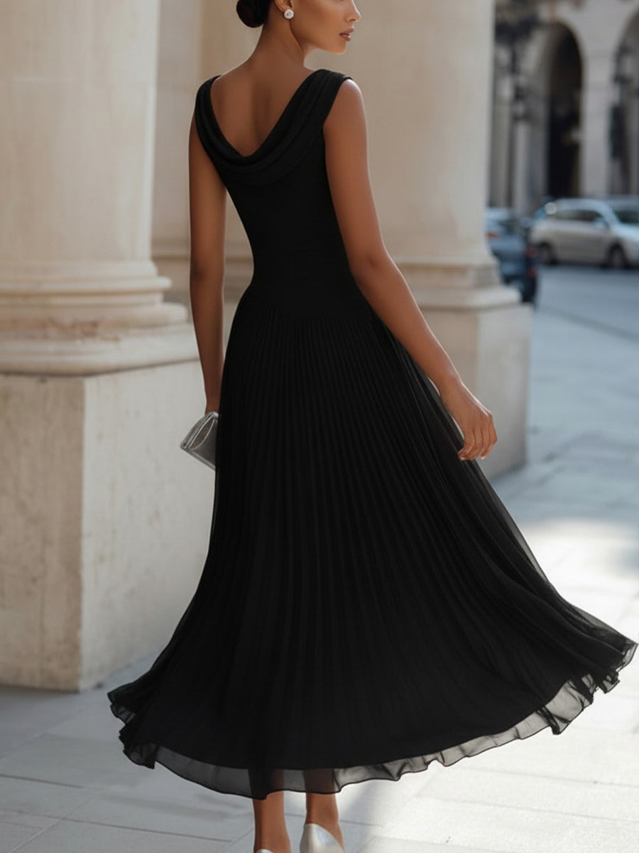 Fiona | Draped Neck Chiffon Formal Midi Dress
