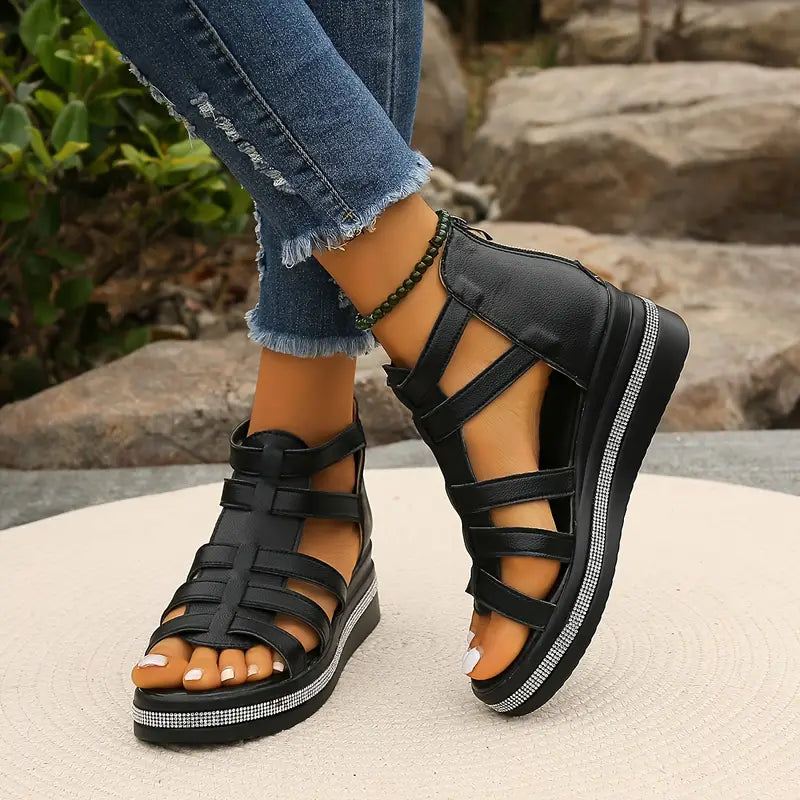 Gina | Rhinestone Comfort Platform Sandals
