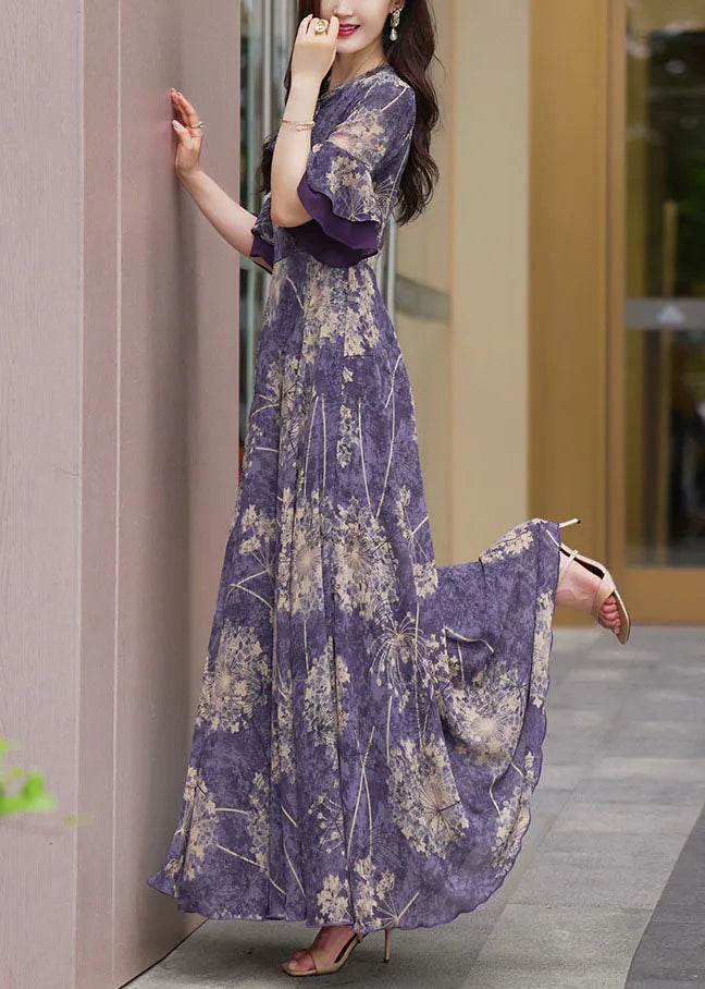 Iris | Floral Ruffle Sleeve Maxi Summer Dress
