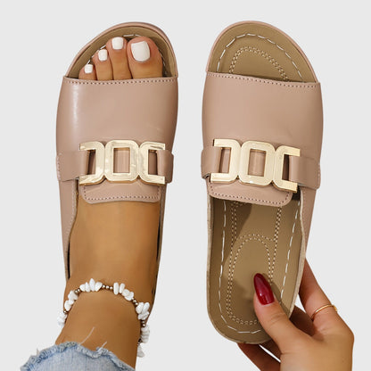 Mave | Gold Chain Buckle Flat Comfort Sandals