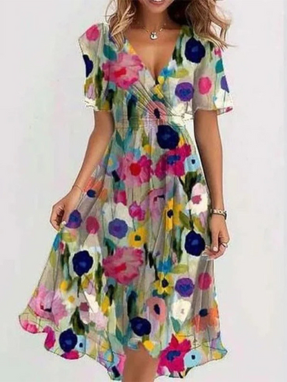 Tara | Floral Wrap Flutter Sleeve Midi Beach Dress