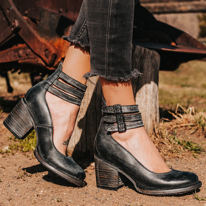 Lena | Comfortable Triple Buckle Block Heeled Sandals