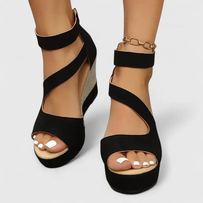 Selah | Black Strap Woven Wedge Platform Sandals