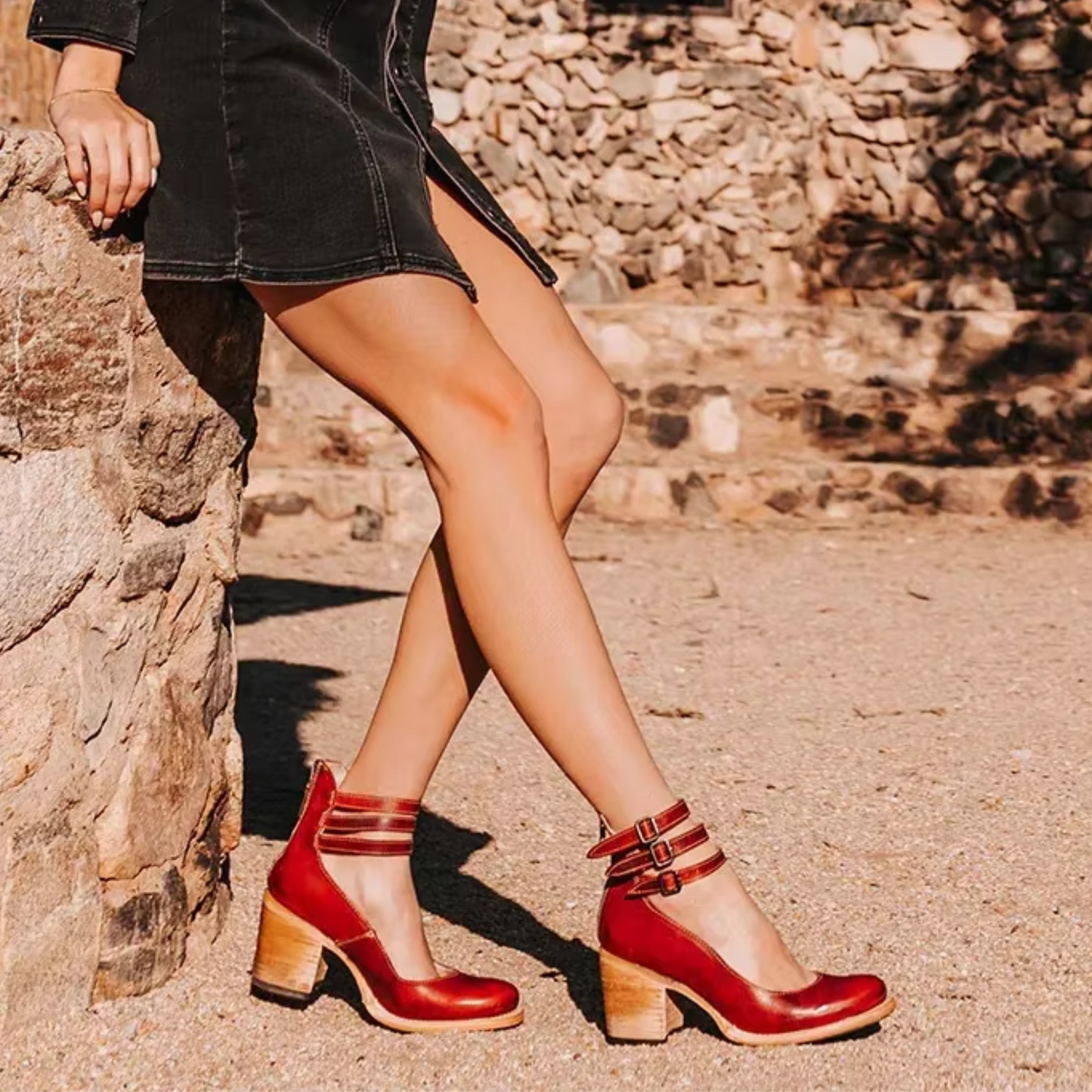 Lena | Comfortable Triple Buckle Block Heeled Sandals