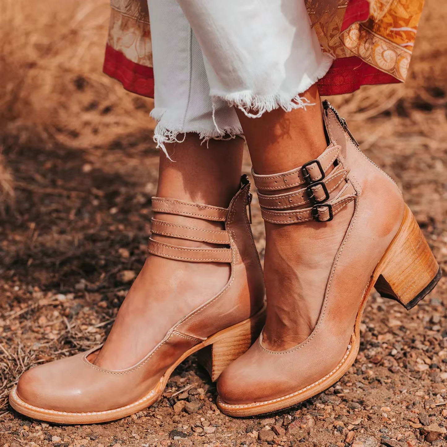Lena | Comfortable Triple Buckle Block Heeled Sandals