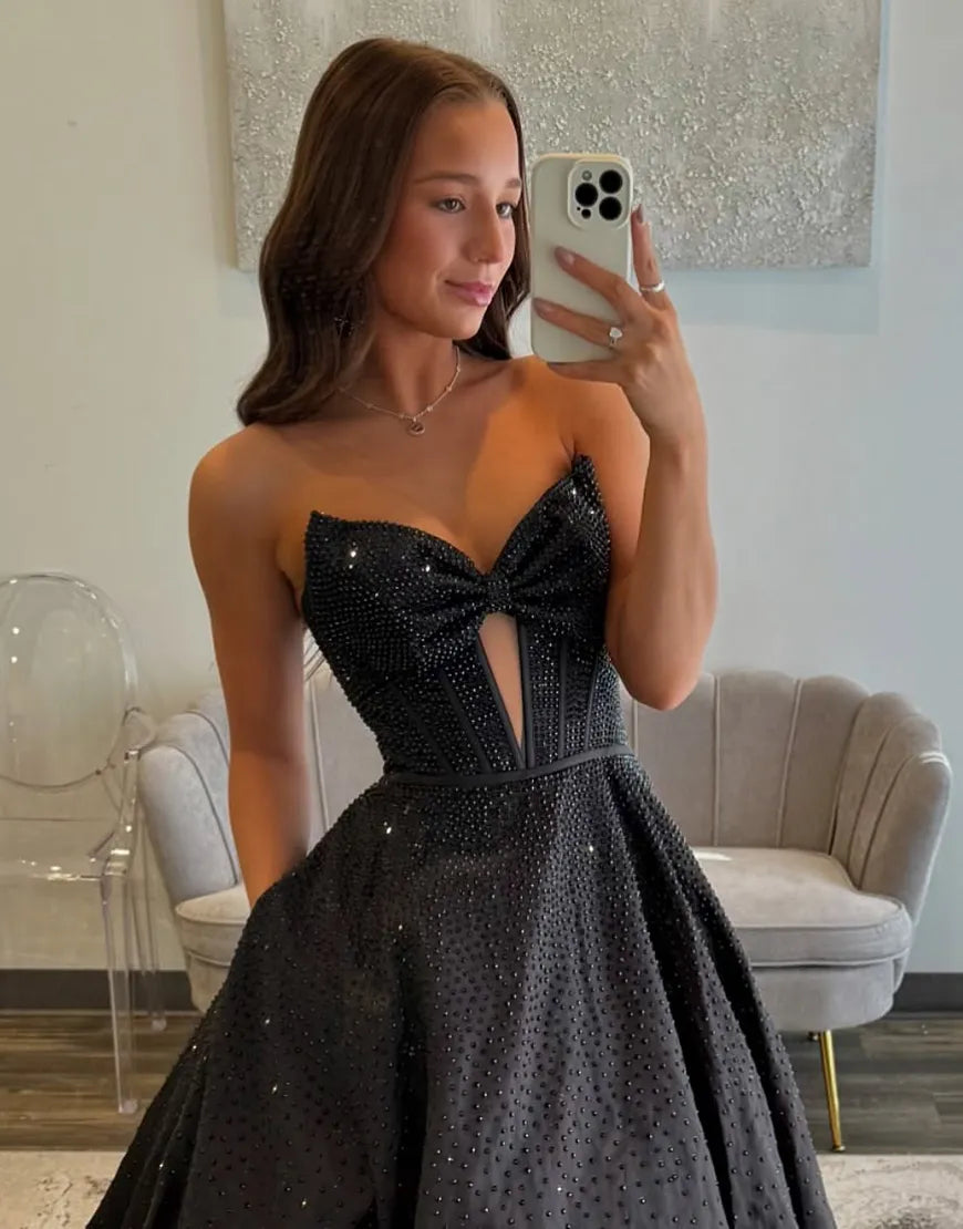Nova | Rhinestone Bow Strapless Corset Bridesmaid Dress