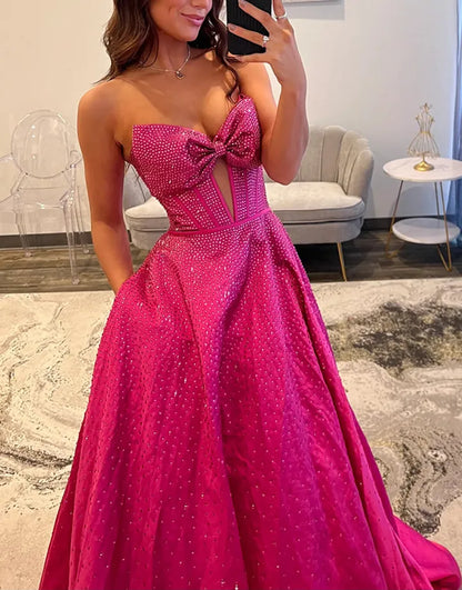 Nova | Rhinestone Bow Strapless Corset Bridesmaid Dress