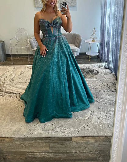 Nova | Rhinestone Bow Strapless Corset Bridesmaid Dress