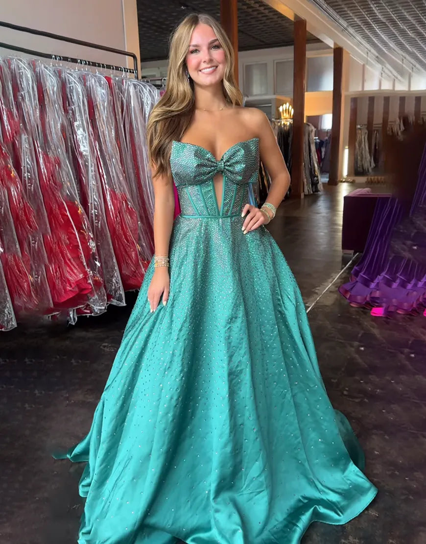 Nova | Rhinestone Bow Strapless Corset Bridesmaid Dress