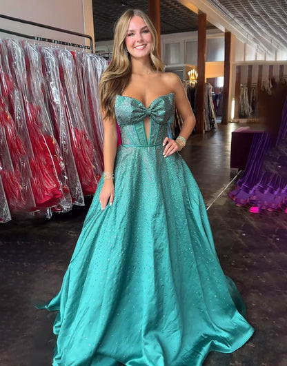 Nova | Rhinestone Bow Strapless Corset Bridesmaid Dress