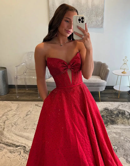 Nova | Rhinestone Bow Strapless Corset Bridesmaid Dress