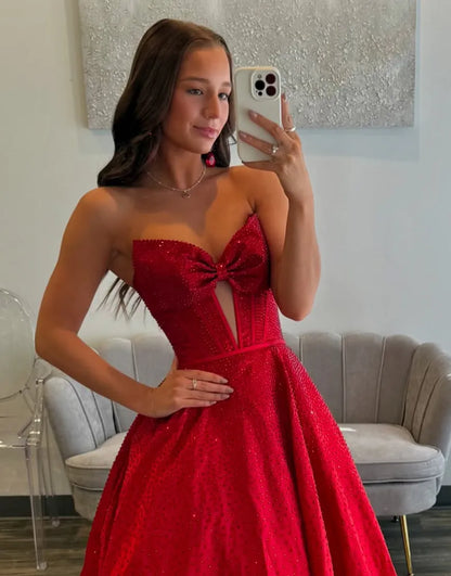 Nova | Rhinestone Bow Strapless Corset Bridesmaid Dress