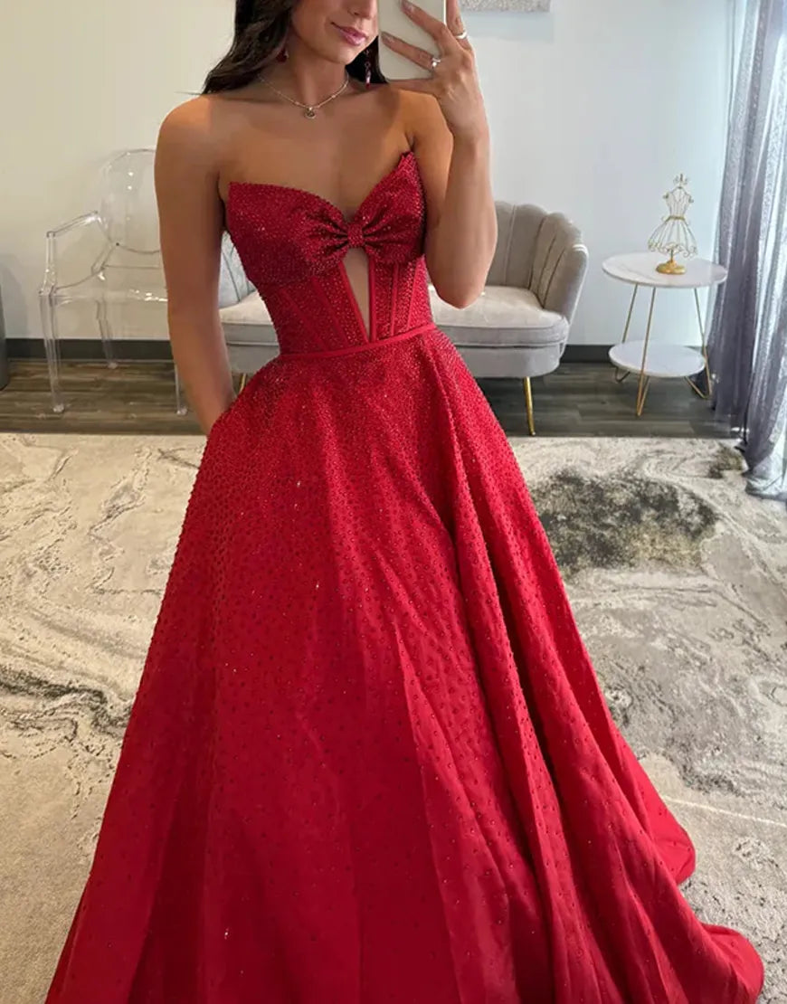 Nova | Rhinestone Bow Strapless Corset Bridesmaid Dress