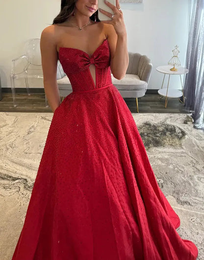 Nova | Rhinestone Bow Strapless Corset Bridesmaid Dress