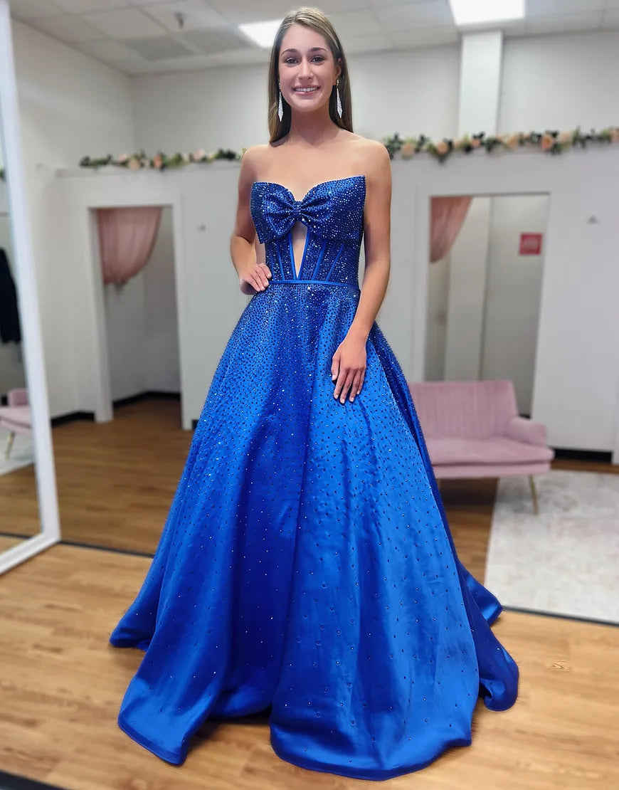Nova | Rhinestone Bow Strapless Corset Bridesmaid Dress