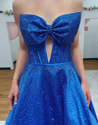 Nova | Rhinestone Bow Strapless Corset Bridesmaid Dress