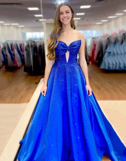 Nova | Rhinestone Bow Strapless Corset Bridesmaid Dress