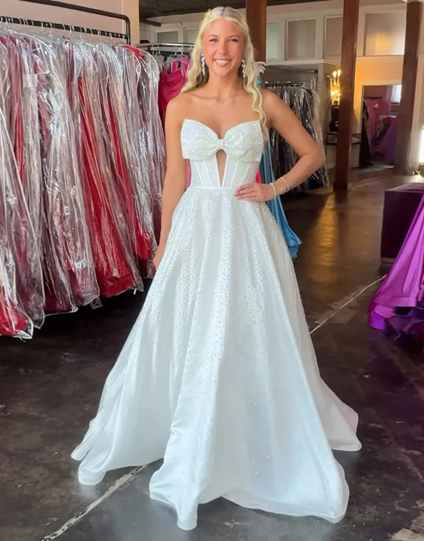 Nova | Rhinestone Bow Strapless Corset Bridesmaid Dress