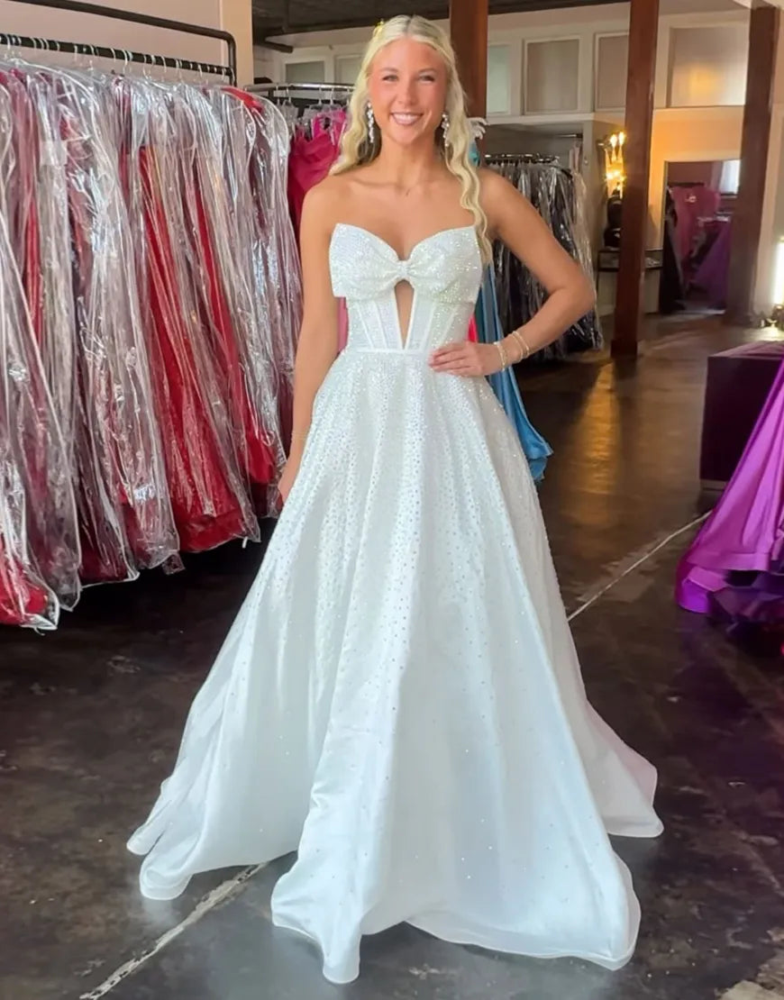 Nova | Rhinestone Bow Strapless Corset Bridesmaid Dress