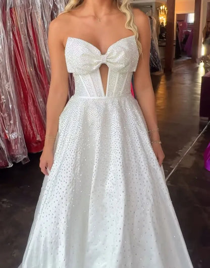 Nova | Rhinestone Bow Strapless Corset Bridesmaid Dress