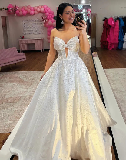 Nova | Rhinestone Bow Strapless Corset Bridesmaid Dress