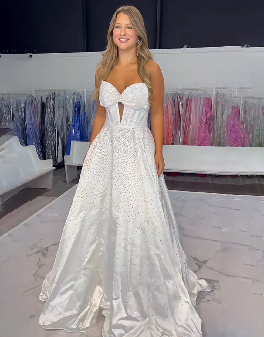 Nova | Rhinestone Bow Strapless Corset Bridesmaid Dress