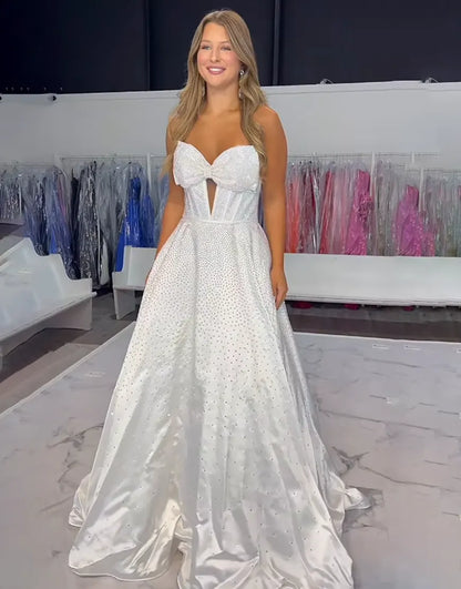 Nova | Rhinestone Bow Strapless Corset Bridesmaid Dress