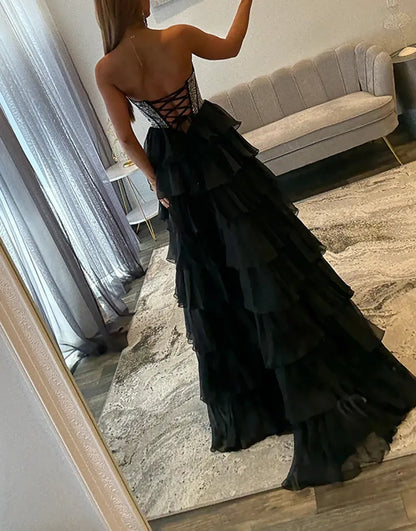 Stella | Corset Tiered Ruffle Strapless Prom Dress