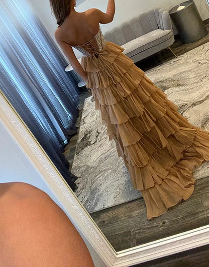Stella | Corset Tiered Ruffle Strapless Prom Dress