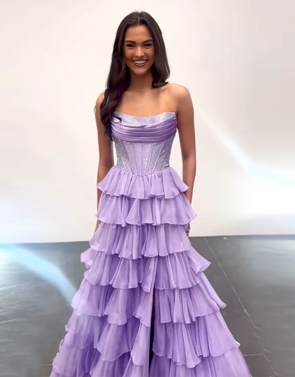 Stella | Corset Tiered Ruffle Strapless Prom Dress