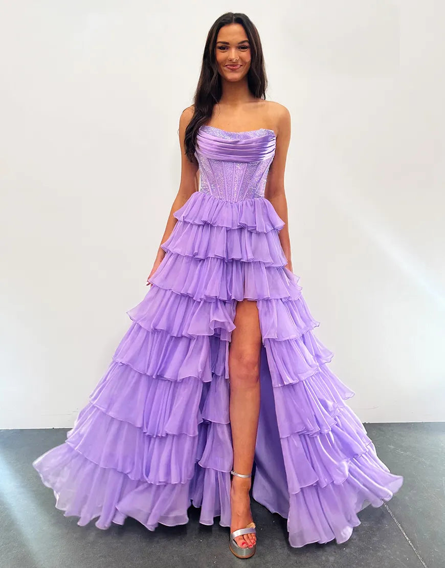 Stella | Corset Tiered Ruffle Strapless Prom Dress