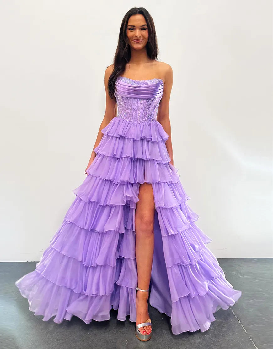 Stella | Corset Tiered Ruffle Strapless Prom Dress