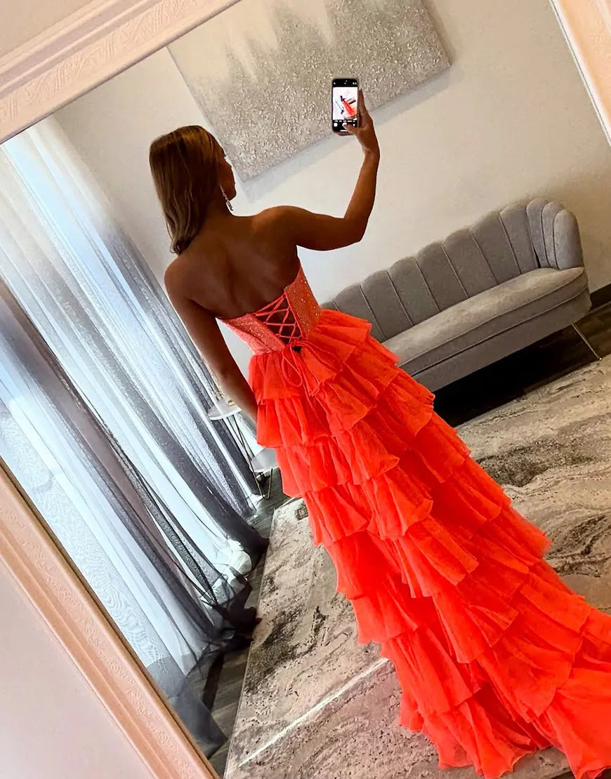 Stella | Corset Tiered Ruffle Strapless Prom Dress