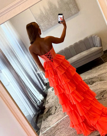 Stella | Corset Tiered Ruffle Strapless Prom Dress