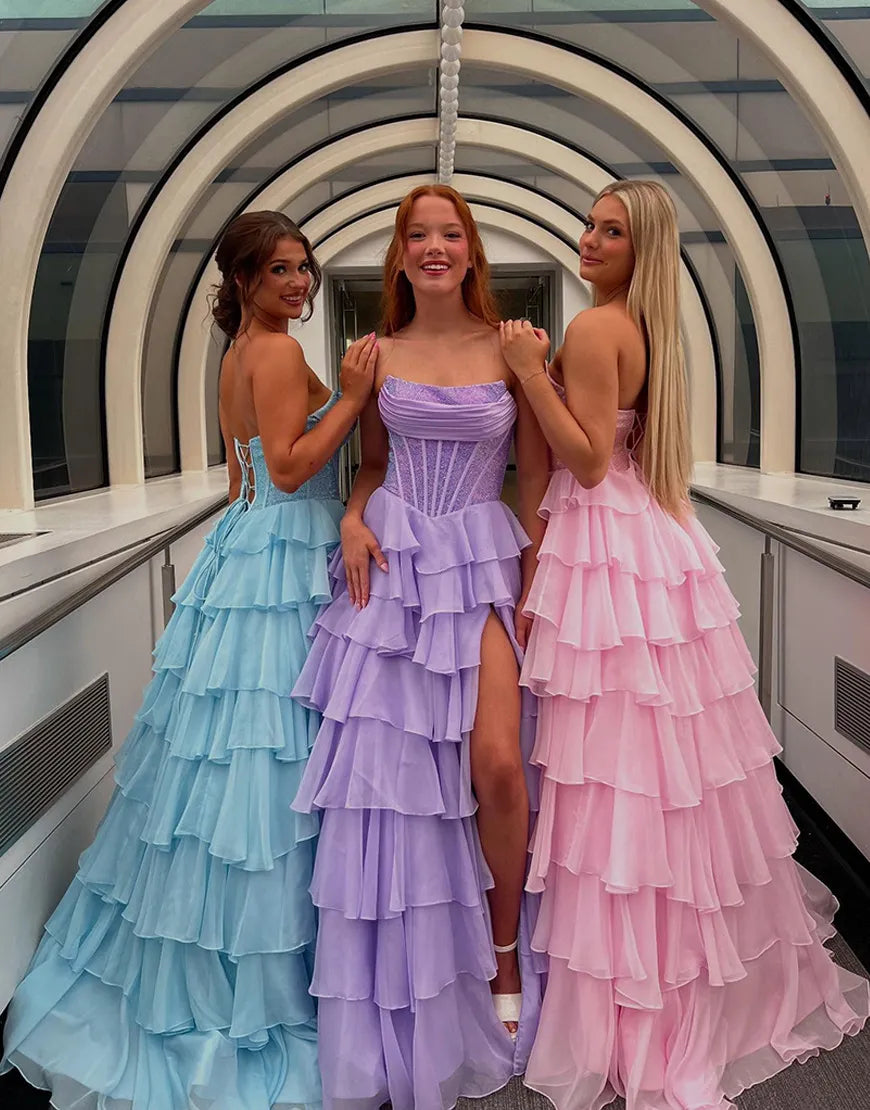 Stella | Corset Tiered Ruffle Strapless Prom Dress