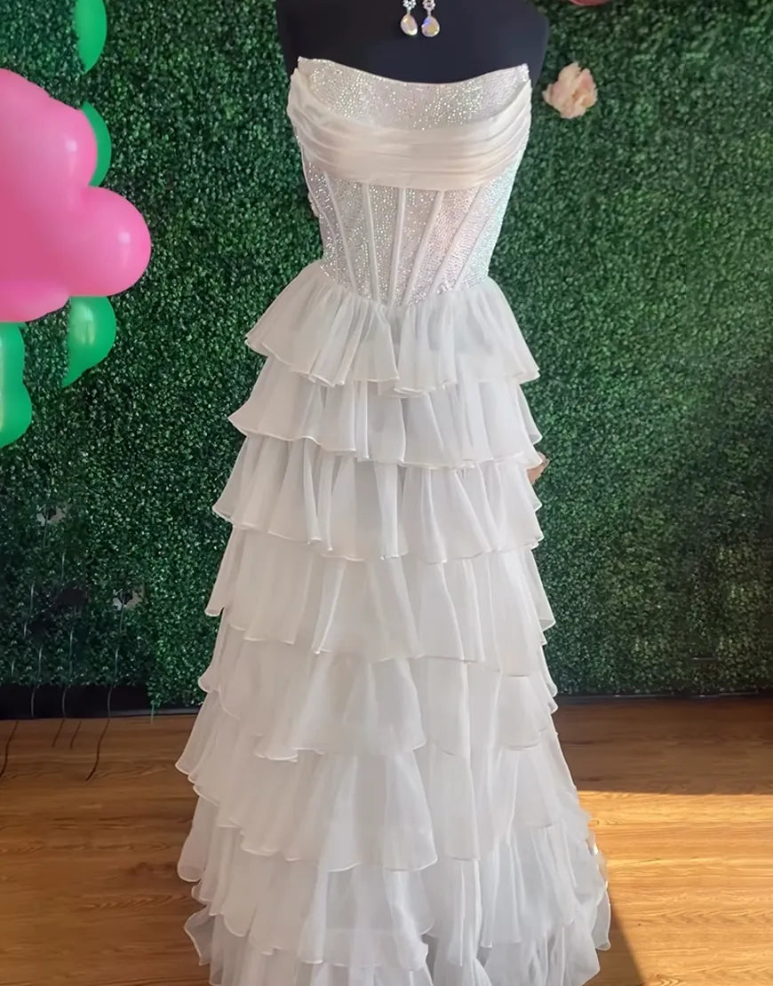 Stella | Corset Tiered Ruffle Strapless Prom Dress