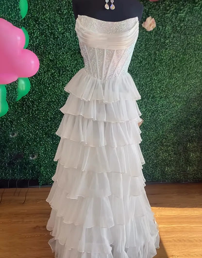 Stella | Corset Tiered Ruffle Strapless Prom Dress