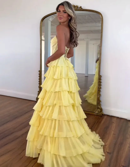 Stella | Corset Tiered Ruffle Strapless Prom Dress