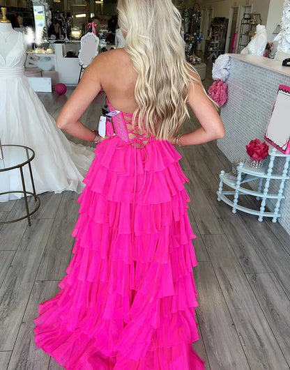 Stella | Corset Tiered Ruffle Strapless Prom Dress