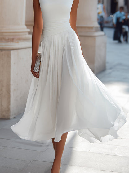 Fiona | Draped Neck Chiffon Formal Midi Dress