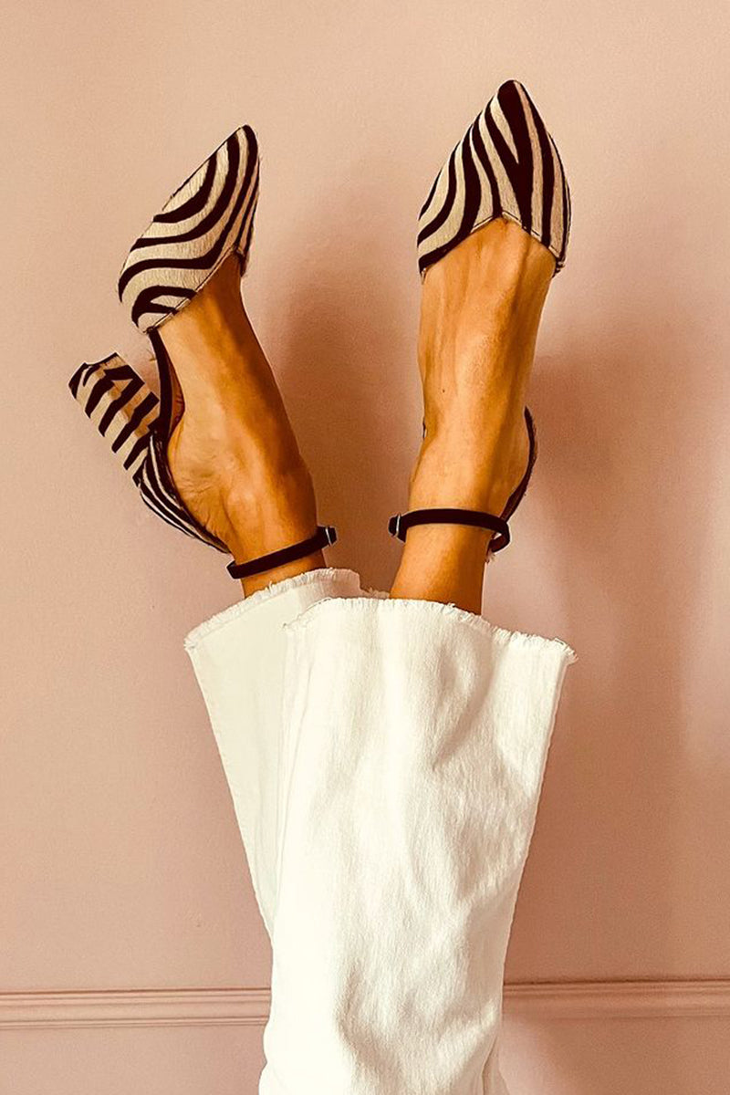 Pia | Zebra Print Ankle Strap Sandals with Block Heel