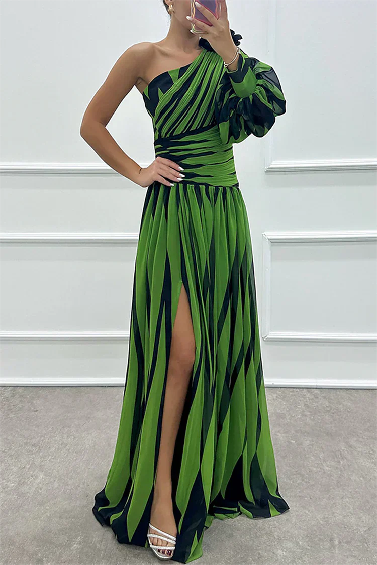 Iris | Striped One Shoulder Slit Formal Maxi Dress