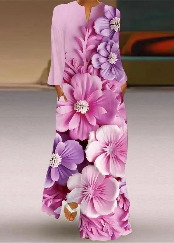 Shanelle| Floral Print V Neck Pocket Maxi Beach Dress